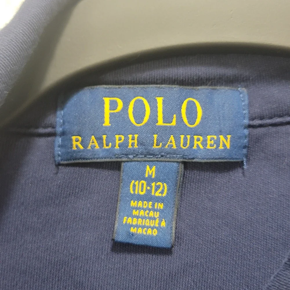 Polo Ralph Lauren Boys M 10-12 Navy Knit ButtonDown Shirt Striped Placket Preppy